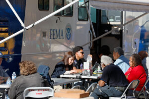 Wildfire victims seek services at a FEMA Disaster Recovery Center on Jan. 14 in Pasadena, Calif. Credit: Allen J. Schaben/Los Angeles Times via Getty Images