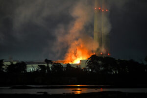 Flames and smoke rise from the Moss Landing Energy Storage Facility after a fire erupted on Jan. 16 in Monterey Bay, Calif. Credit: Tayfun Coskun/Anadolu via Getty Images