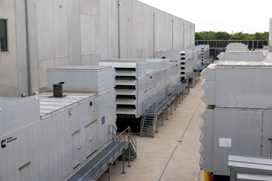 Diesel-fueled generators sit between buildings at the Equinix Data Center in Ashburn, Va. Credit: Amanda Andrade-Rhoades/The Washington Post via Getty Images