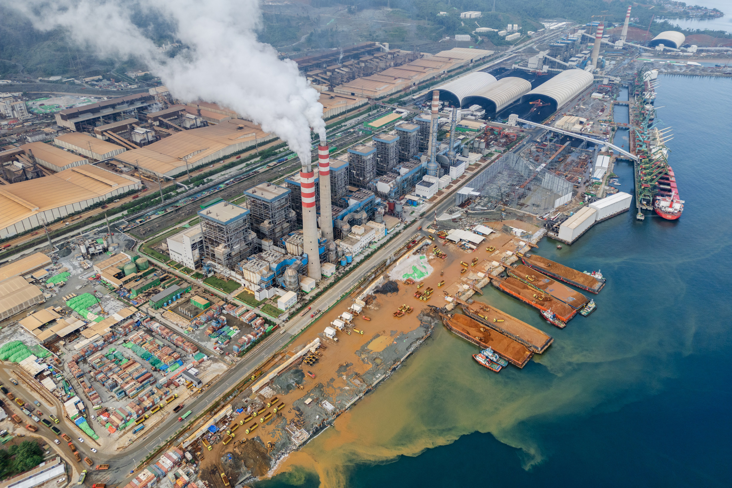 An aerial view of Indonesia Weda Industrial Park’s enclosed facility in Lelilef Sawai of Central Halmahera on Aug. 14, 2024.