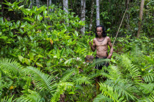 Sumean Gebe, from the O'Hongana Manyawa tribe, carries a Sulawesi bear cuscus after hunting on Aug. 19, 2024, in the dense forests of Halmahera, Indonesia.