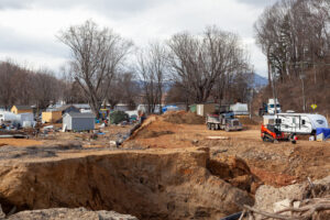Residents of Swannanoa live in campers and tents as their homes remain destroyed or uninhabitable from Hurricane Helene in western North Carolina. Credit: Lisa Sorg/Inside Climate News