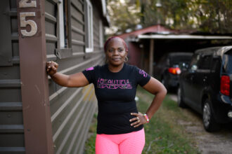Sandra Edwards, who lives in Houston’s Fifth Ward, is still trying to recover from Hurricane Beryl, which badly damaged her home last July. “The government doesn’t care about us,” she says. Credit: Mark Felix/Public Health Watch