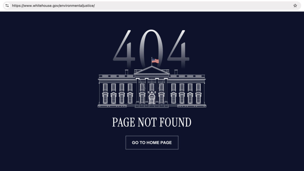 The landing page for the “Environmental Justice” section of whitehouse.gov on Friday, Jan. 24.