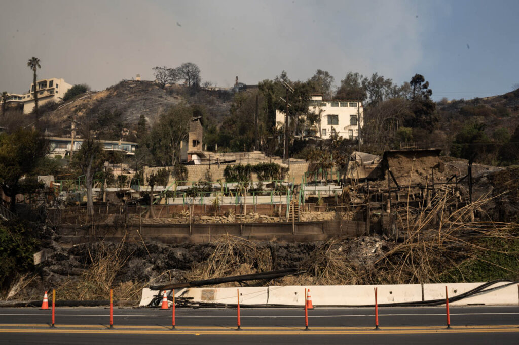 Homes along the Pacific Coast Highway near Malibu were destroyed in the Palisades Fire. Credit:   Jireh Deng/Inside Climate News 