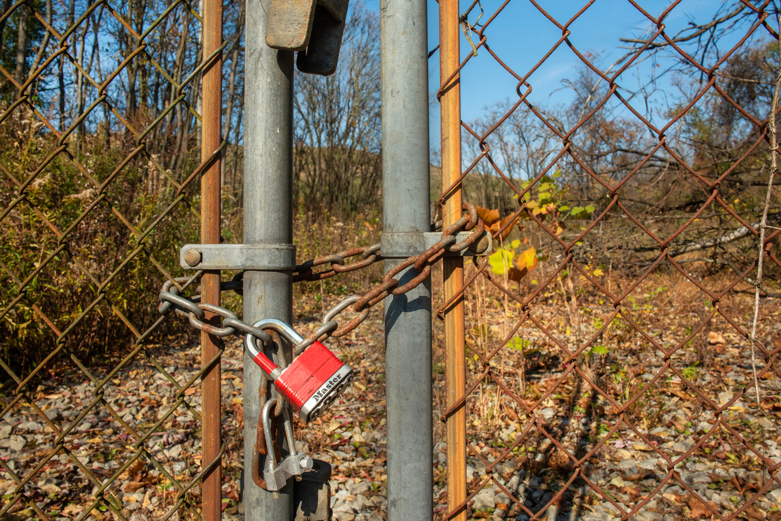 The Yukon landfill sits behind a locked gate. Credit: Scott Goldsmith/Inside Climate News