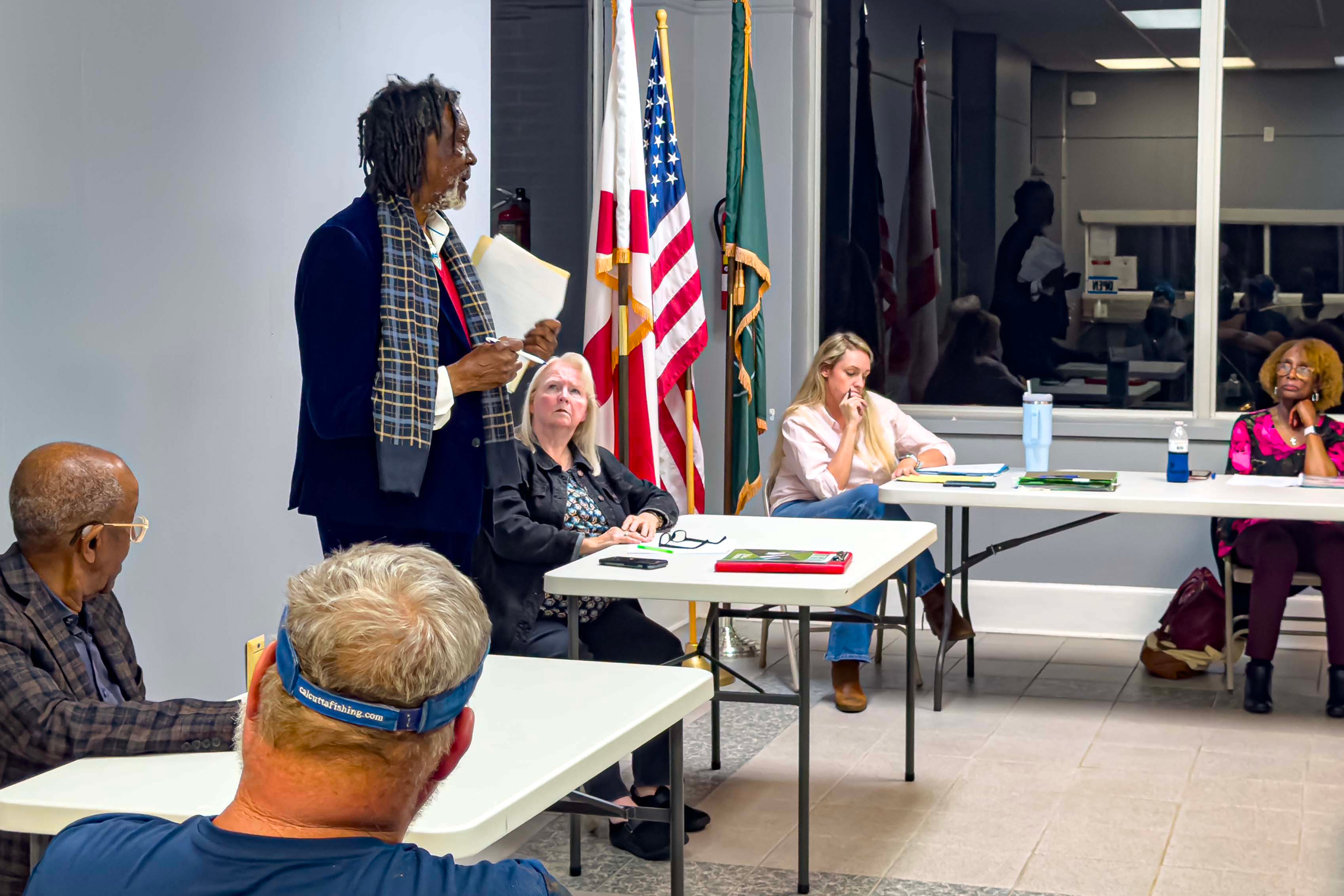 Commissioner Billy Ghee speaks to Beatrice officials about Chestnut's water woes. Credit: Lee Hedgepeth/Inside Climate News