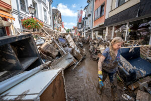 Volunteers and residents start the clean up process following severe flash flooding on July 18, 2021 in Bad Neuenahr-Ahrweiler, Germany. Credit: Thomas Lohnes/Getty Images