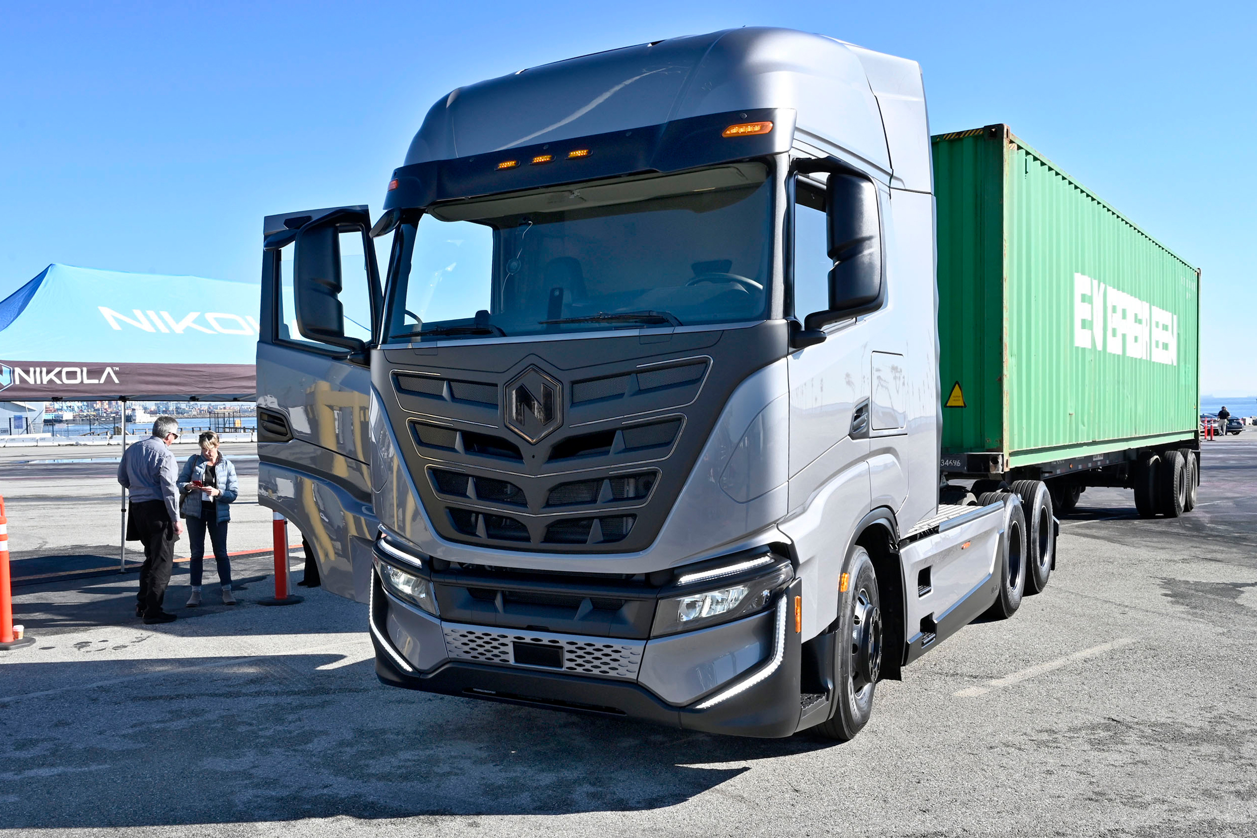 An electric truck is delivered to the Port of Los Angeles in San Pedro, Calif. on Dec. 17, 2021. Credit: Brittany Murray/MediaNews Group/Long Beach Press-Telegram via Getty Images