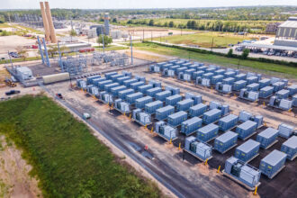 A view of Jupiter Power’s battery storage complex in Houston. Credit: Jason Fochtman/Houston Chronicle via Getty Images