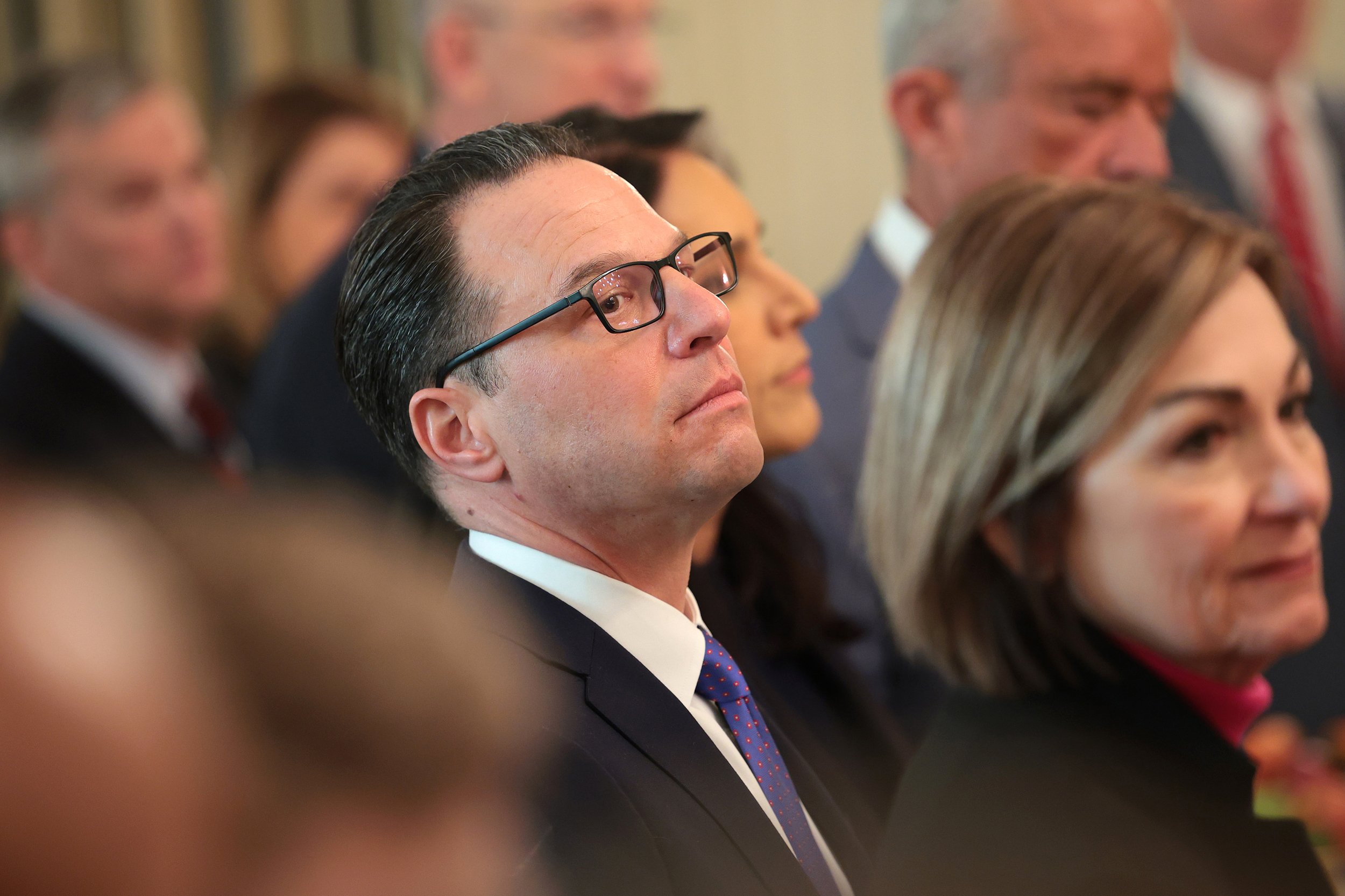 Pennsylvania Gov. Josh Shapiro attends a meeting of governors hosted by President Donald Trump at the White House on Feb. 21 in Washington, D.C. Credit: Win McNamee/Getty Images