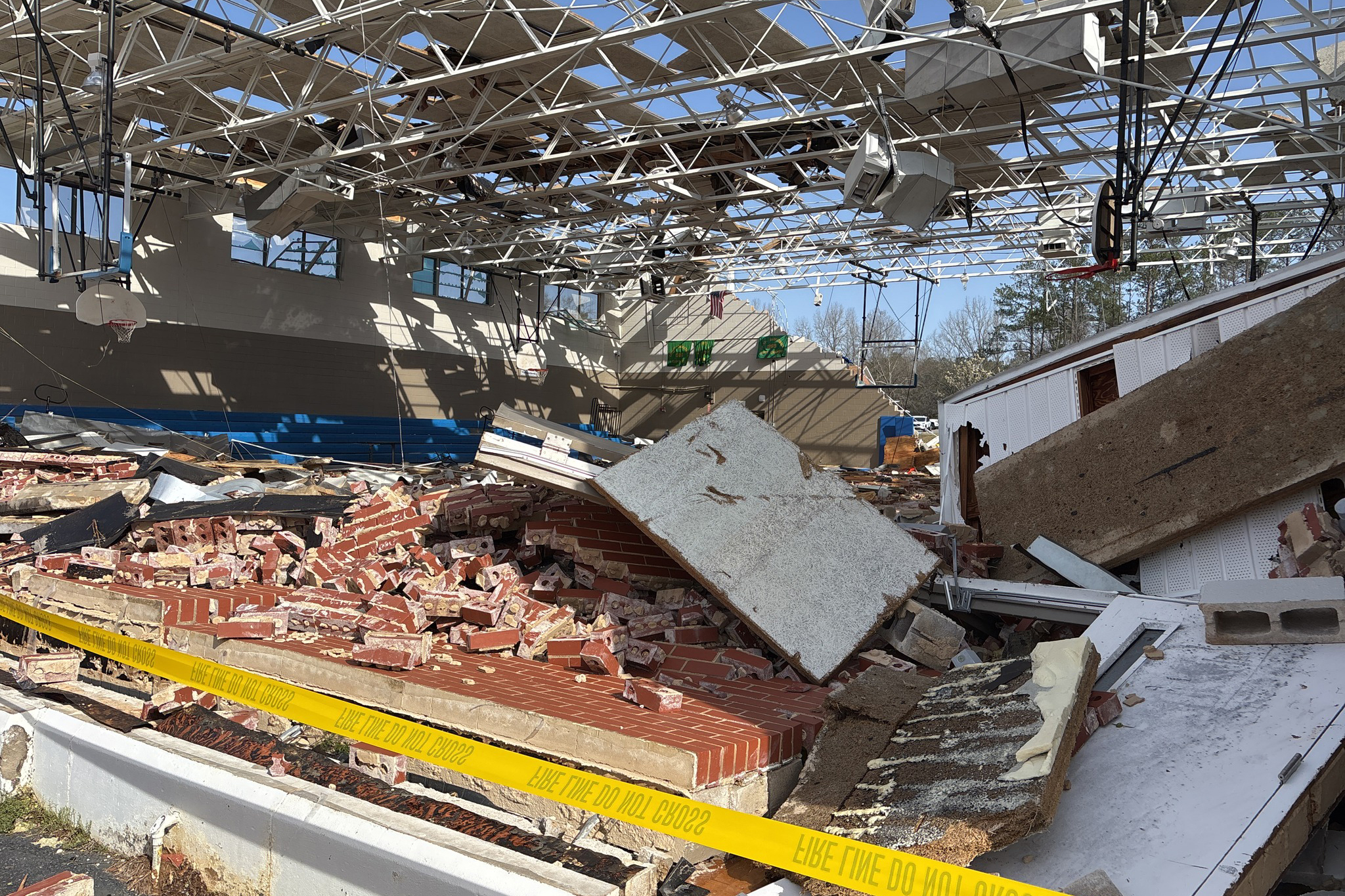 A view of the tornado damage to the former Winterboro High School building in Talladega County, Ala. A nearby resident lost his life to injuries sustained when his mobile home was torn to pieces by the storm. Credit: Courtesy of NWS Birmingham