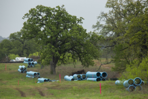 The site of a water pipeline project by the company Recharge through Lee County into Williamson County is pictured on March 28. Credit: Dylan Baddour/Inside Climate News
