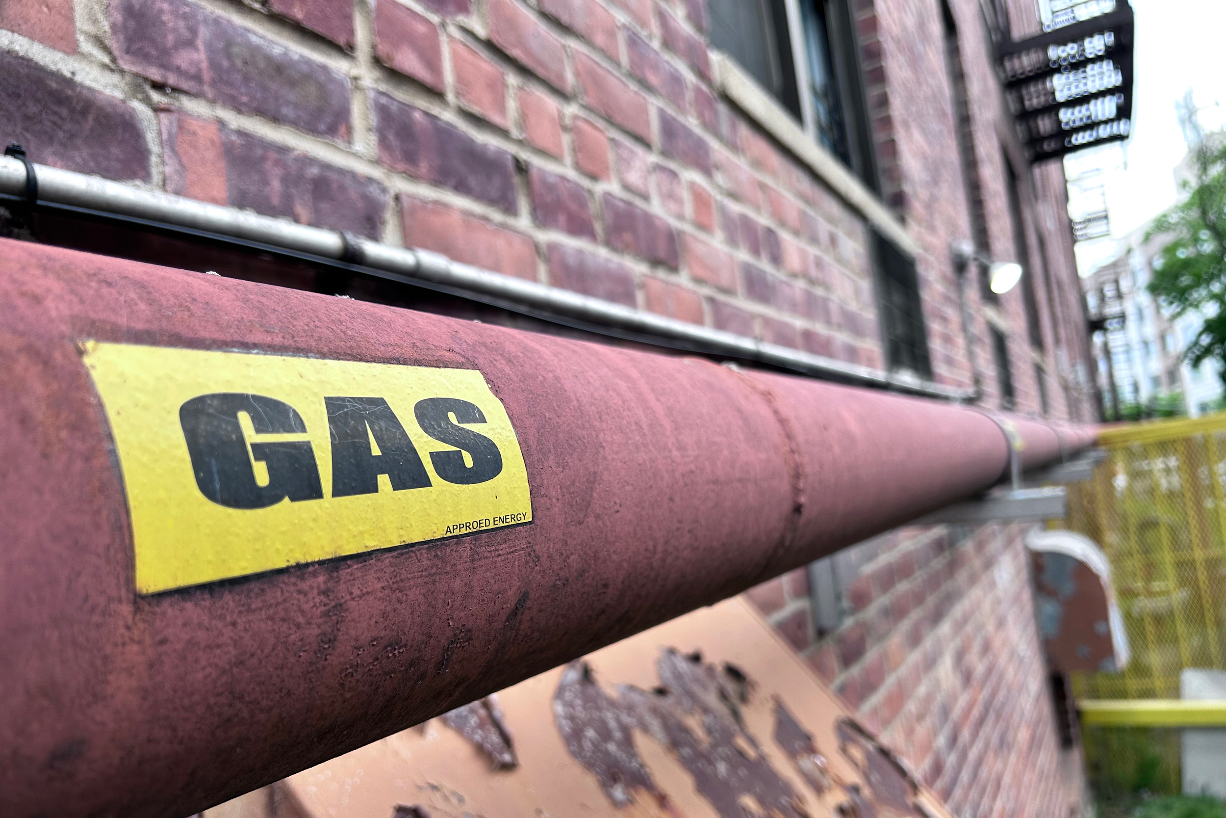 A pipe provides natural gas to an apartment building in Queens, New York City. Credit: Lindsey Nicholson/UCG/Universal Images Group via Getty Images