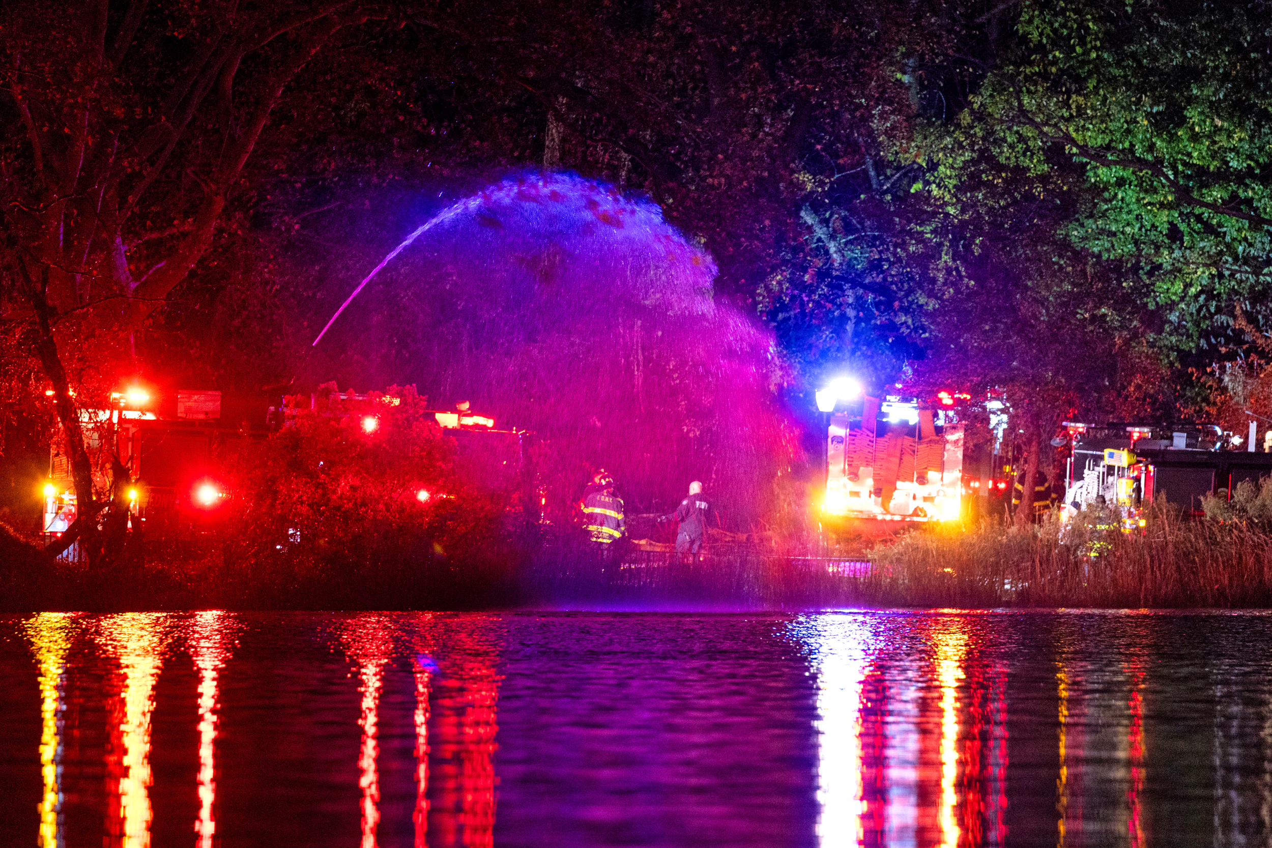 Emergency services respond to a brush fire in Inwood Hill Park on Nov. 13, 2024 in New York City. Credit: Alex Kent/Getty Images