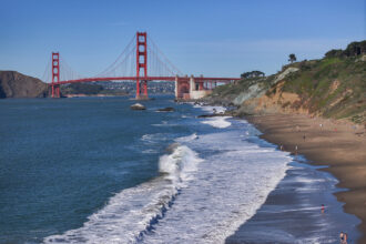 A view of Baker Beach on the shores of the Pacific Ocean in San Francisco on Feb. 26. Credit: Tayfun Coskun/Anadolu via Getty Images