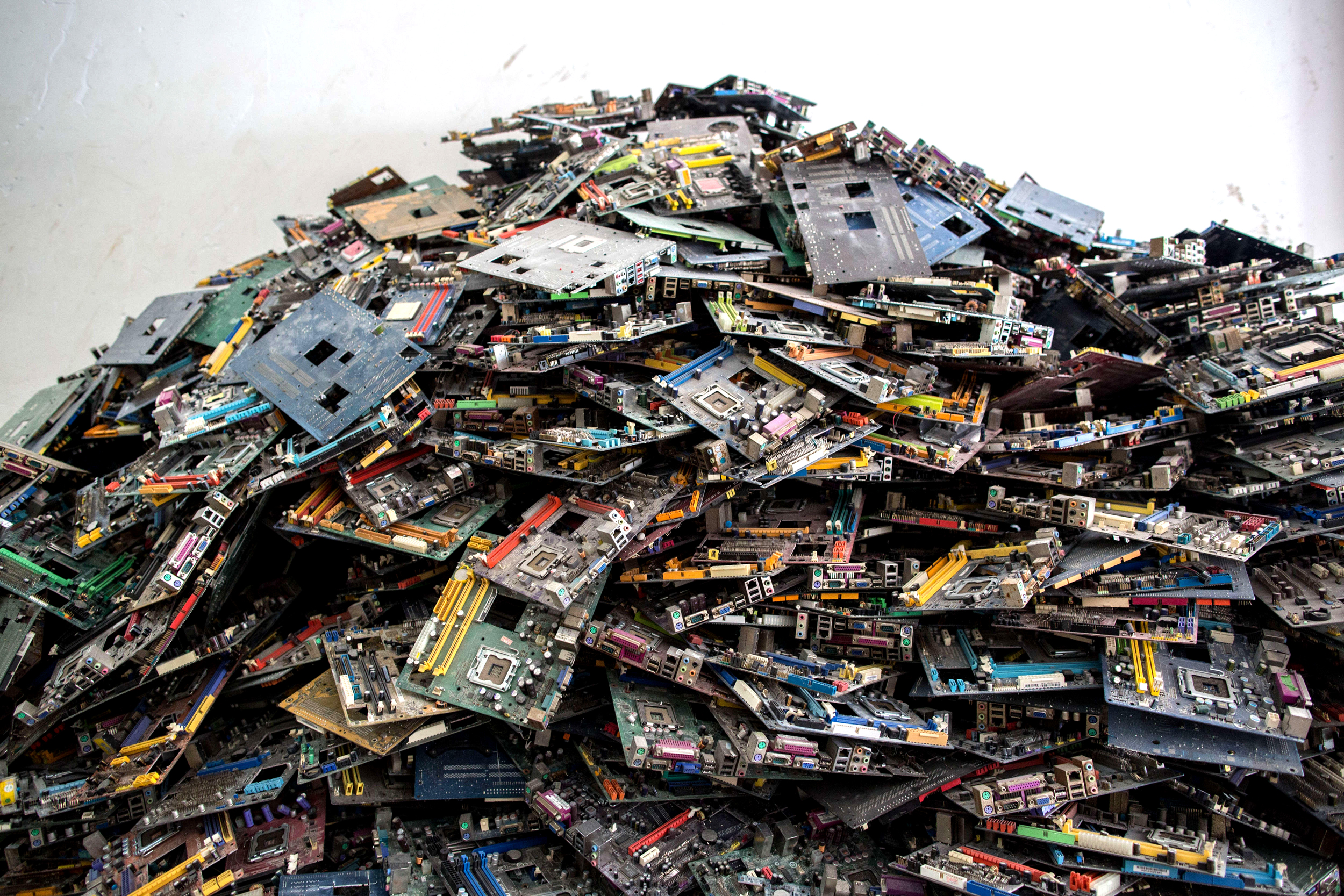 Electronic waste is seen in a recycling facility in the Guangdong Province of South China. Polymeric brominated flame retardants are widely used in electronics to reduce fire risk. Credit: Guillaume Payen/LightRocket via Getty Images