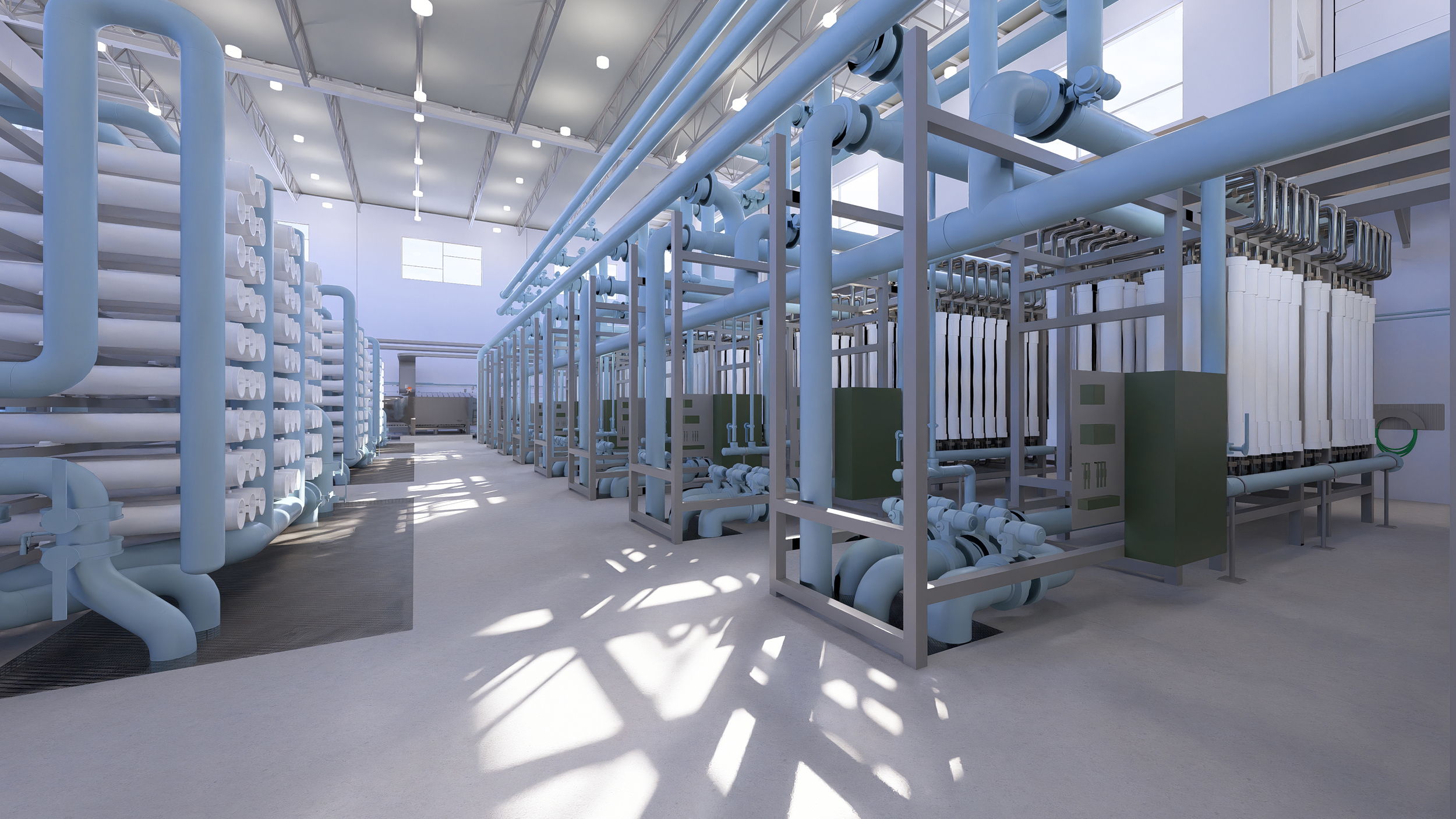 A rendering of the treatment equipment at the Pure Water Center. The source water will go through a four-step treatment process and undergo real-time monitoring for contaminants. The center is expected to be in operation by 2028. Credit: Courtesy of El Paso Water