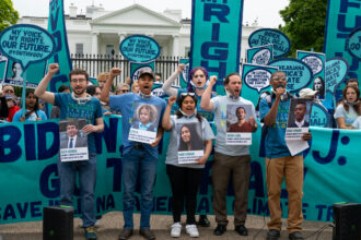 The young plaintiffs in Juliana v. United States demonstrate outside the White House in Washington, D.C. Credit: Robin Loznak/Our Children’s Trust