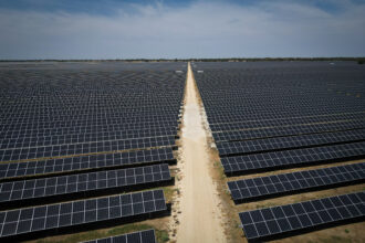 In Iola, Texas, the Blue Jay solar and storage plant. Credit: Jon Shapley/Houston Chronicle via Getty Images