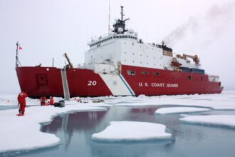 The U.S. Coast Guard Cutter Healy assists a NASA shipborne investigation into climate change in the Chukchi Sea of the Arctic Ocean in 2011. Credit: Kathryn Hansen/NASA