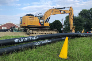 Construction of a geothermal pilot project begins in July 2023 in Framingham, Mass. Credit: Eversource