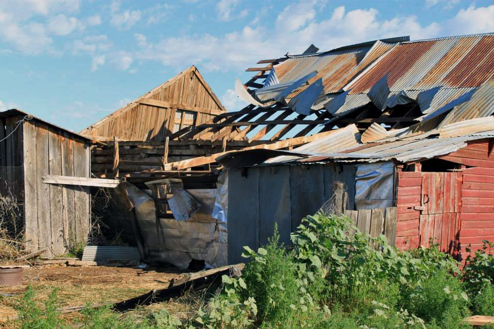 The aftermath of a 2013 tornado that damaged Mark Fix’s ranch near Miles City, Mont.