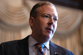 EPA Administrator Lee Zeldin speaks with reporters on Feb. 18 at the agency’s headquarters in Washington, D.C. Credit: Tom Williams/CQ-Roll Call via Getty Images