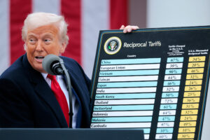 President Donald Trump presents his global tariff plan during a trade announcement event in the Rose Garden at the White House on April 2. Credit: Chip Somodevilla/Getty Images