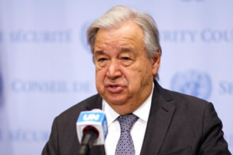U.N. Secretary-General António Guterres speaks at the U.N. Headquarters in New York City on April 21. Credit: Kena Betancur/VIEWpress/Getty Images