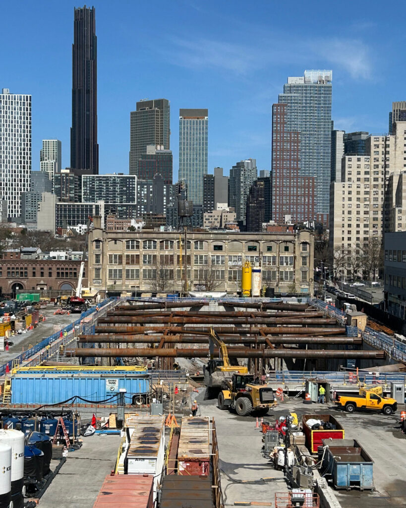 The view of the Red Hook CSO tank construction from Gowanus resident Peter Reich’s roof in 2024. Credit: Peter Reich