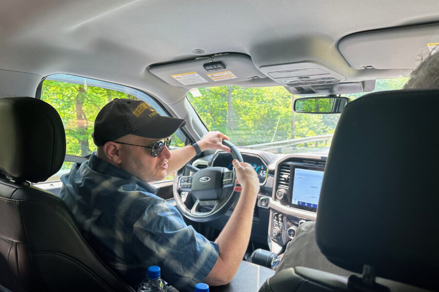 Hunter Mullens is pictured inside a vehicle
