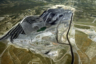 An aerial view of a surface coal mine in the Powder River Basin. Credit: Bureau of Land Management Wyoming