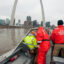 USGS scientists take streamflow measurements along the Mississippi River in St. Louis. This information is critical in making flood predictions and response plans. Credit: Jennifer LaVista/USGS