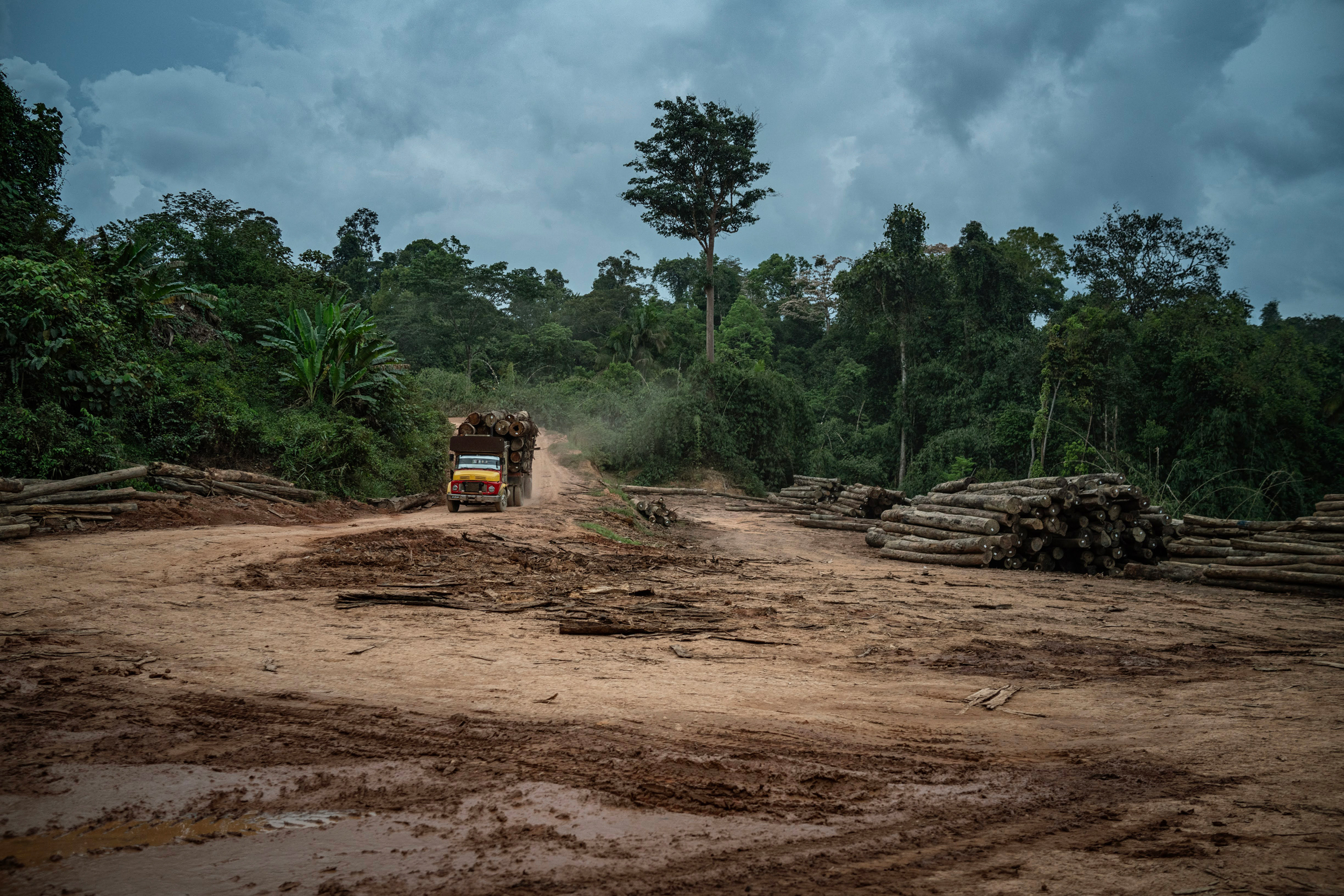 A logging truck is seen at a camp on the Temiar people’s traditional ancestral territory near Pos Bihai in the Malaysian state of Kelantan.