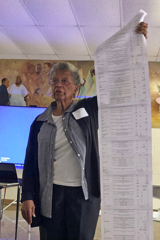 Dolores Leonard, pictured in 2018, holds a list of all of the air pollutants released in a 3-mile radius of her home. Credit: Courtesy of Ember McCoy