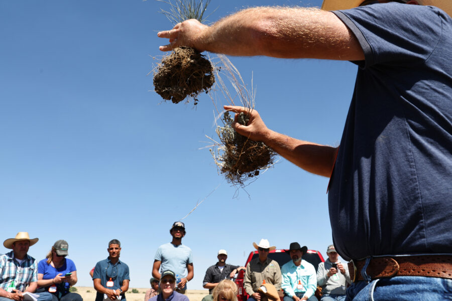 Farmers participate in a regenerative agriculture workshop on May 31, 2022, in Cimarron, N.M. Credit: Mario Tama/Getty Images