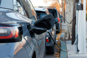 Electric cars charge at an EV charging station on Dec. 1, 2024, in Jersey City, N.J. Credit: Gary Hershorn/Getty Images