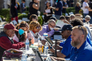 Wildfire victims seek services at a FEMA Disaster Recovery Center on Jan. 14 in Pasadena, Calif. Credit: Allen J. Schaben/Los Angeles Times via Getty Images