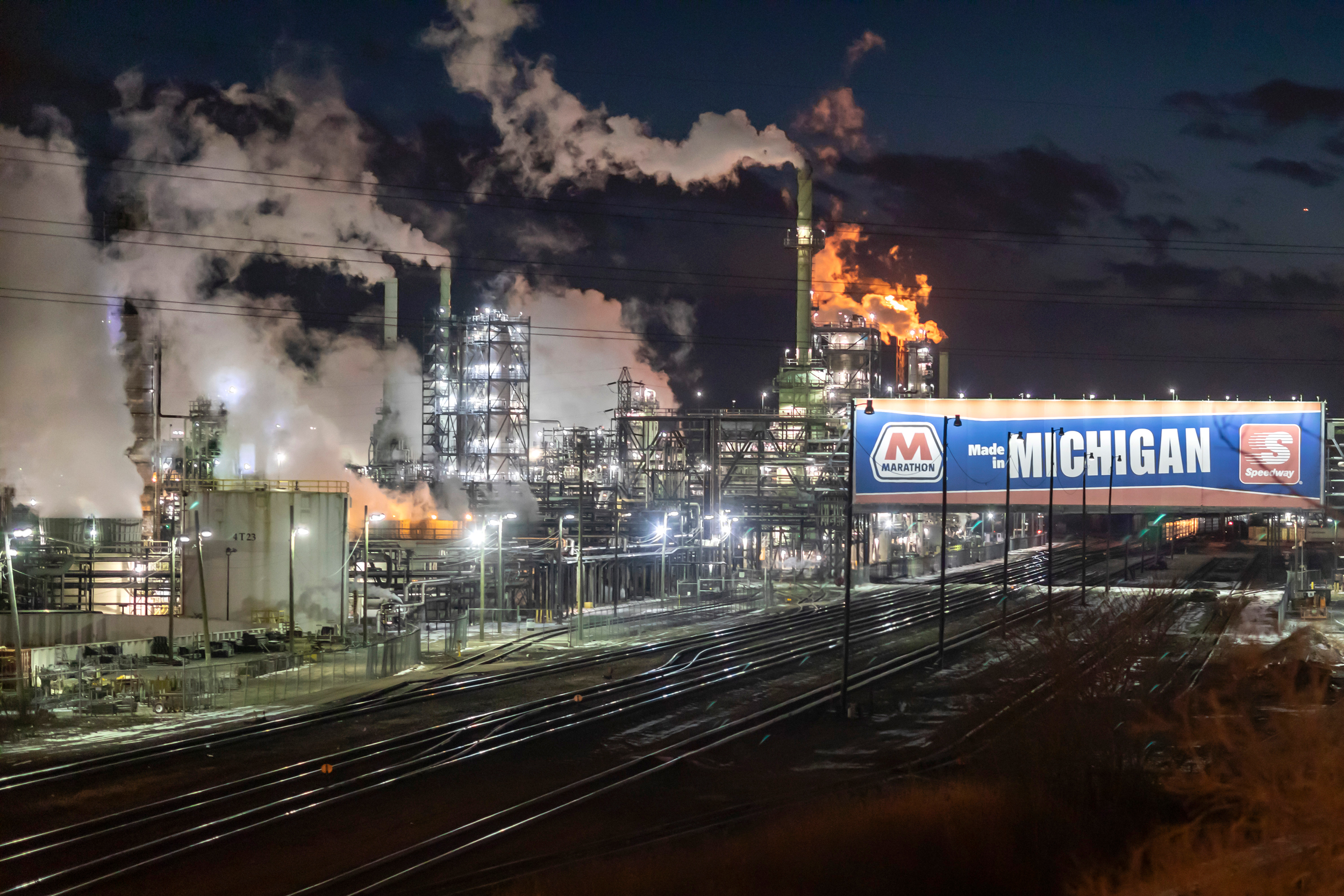 A view of the Marathon Petroleum Refinery in Detroit. Credit: Jim West/UCG/Universal Images Group via Getty Images