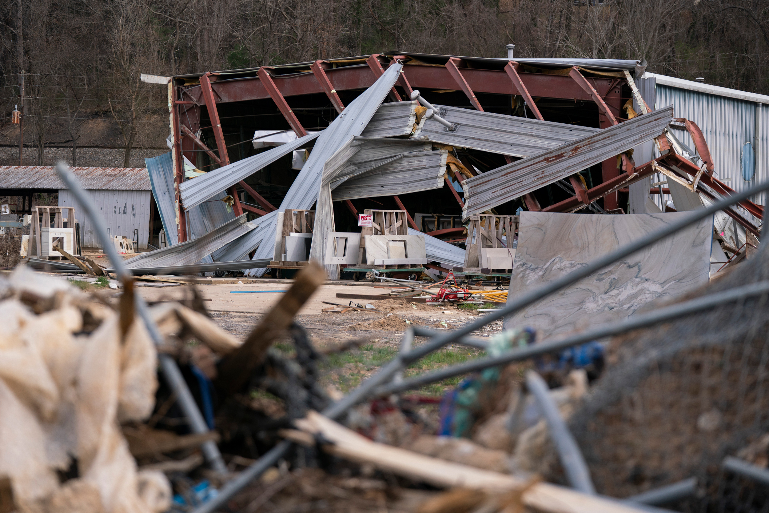 A building damaged by Hurricane Helene is seen on March 24 in Asheville, N.C. Communities in western North Carolina continue the recovery process more than six months after the storm. Credit: Sean Rayford/Getty Images