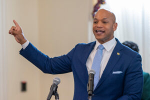 Maryland Gov. Wes Moore delivers remarks during a bill signing ceremony at the State House on April 22 in Annapolis. Credit: Jonathan Newton/The Washington Post via Getty Images