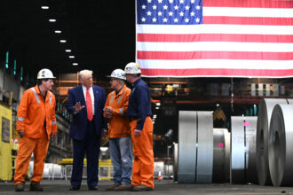 President Donald Trump tours U.S. Steel’s Irvin Works in West Mifflin, Pa., on Friday. Credit: Saul Loeb/AFP via Getty Images