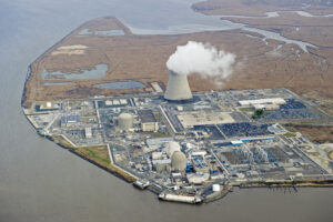 An aerial view of the Salem and Hope Creek Generating Stations situated on the Delaware River in Salem County, N.J. Credit: Stan Honda/AFP via Getty Images