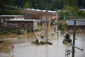 Heavy rains from Hurricane Helene caused record flooding and damage on Sept. 28, 2024, in Asheville, N.C. Credit: Melissa Sue Gerrits/Getty Images