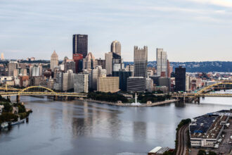 The Allegheny River and the Monongahela River join to form the Ohio River in downtown Pittsburgh. Credit: Nicolas DeSarno/Pexels