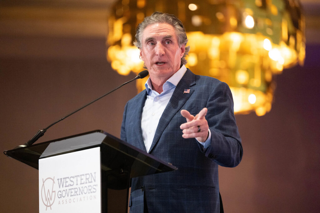 Doug Burgum, secretary of the Interior Department, delivers a keynote address at the Western Governors’ Association annual meeting on June 23. Credit: Ellen Jaskol