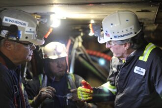 Interior Secretary Doug Burgum speaks to miner's inside Warrior Met's Mine No. 4, in April in Berry, Alabama. Credit: Department of the Interior
