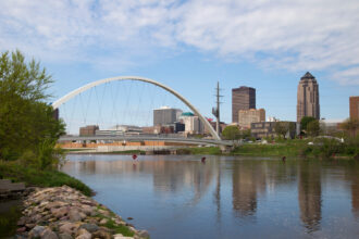 A view of the Des Moines River as it flows through downtown Des Moines, Iowa. Credit: Clay Masters/Iowa Public Radio