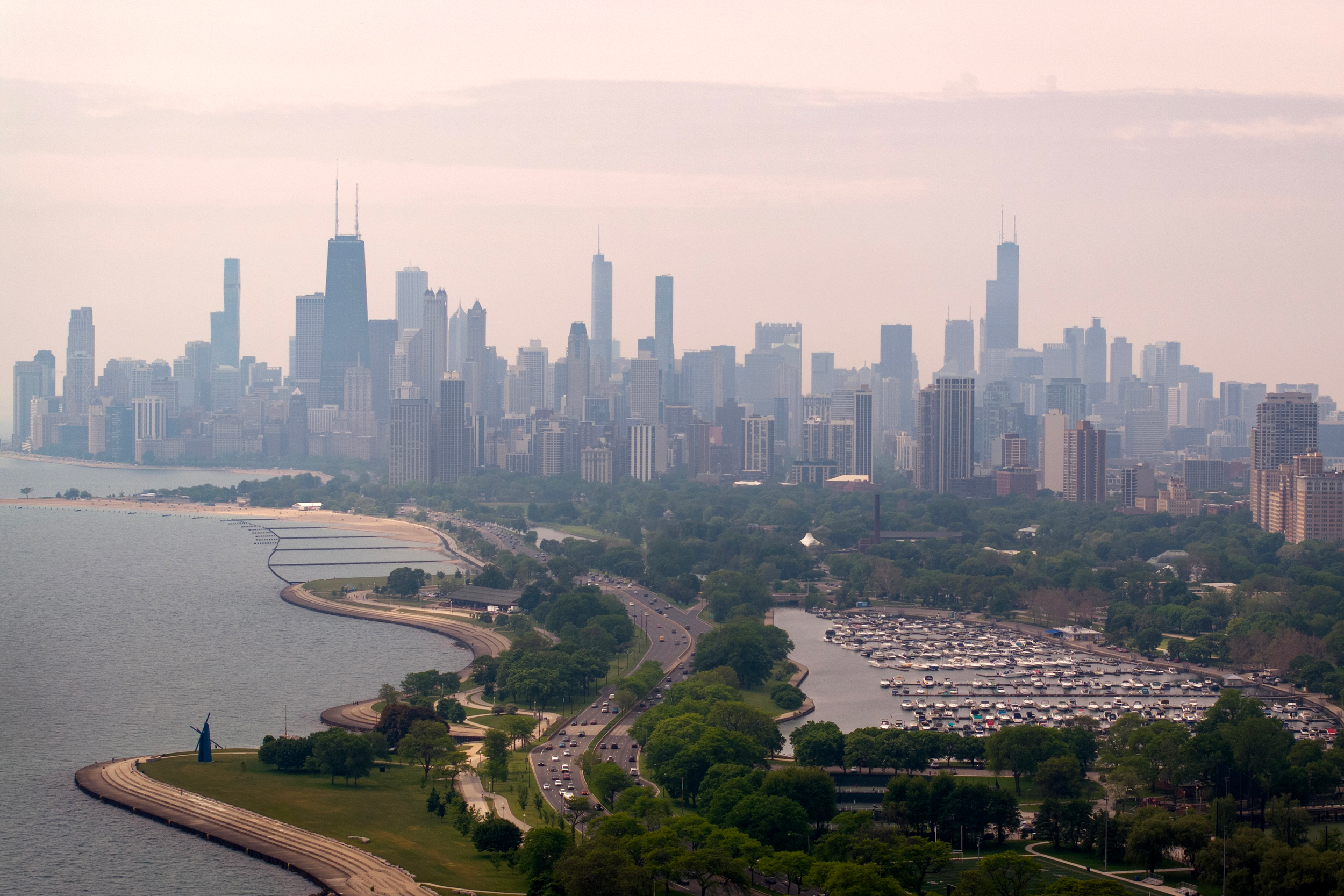 Smoke from Canadian wildfires covers the Chicago skyline on June 6. Credit: Scott Olson/Getty Images